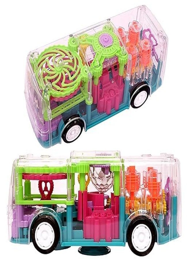 Manos Musical Bus Toy for Kids, 3D Bus Toy with 360 Degree Rotation, Gear Transparent Bus Toy with Light & Sound Effects for 1-7 Years Boys, Kids - Multicolor - Image 3